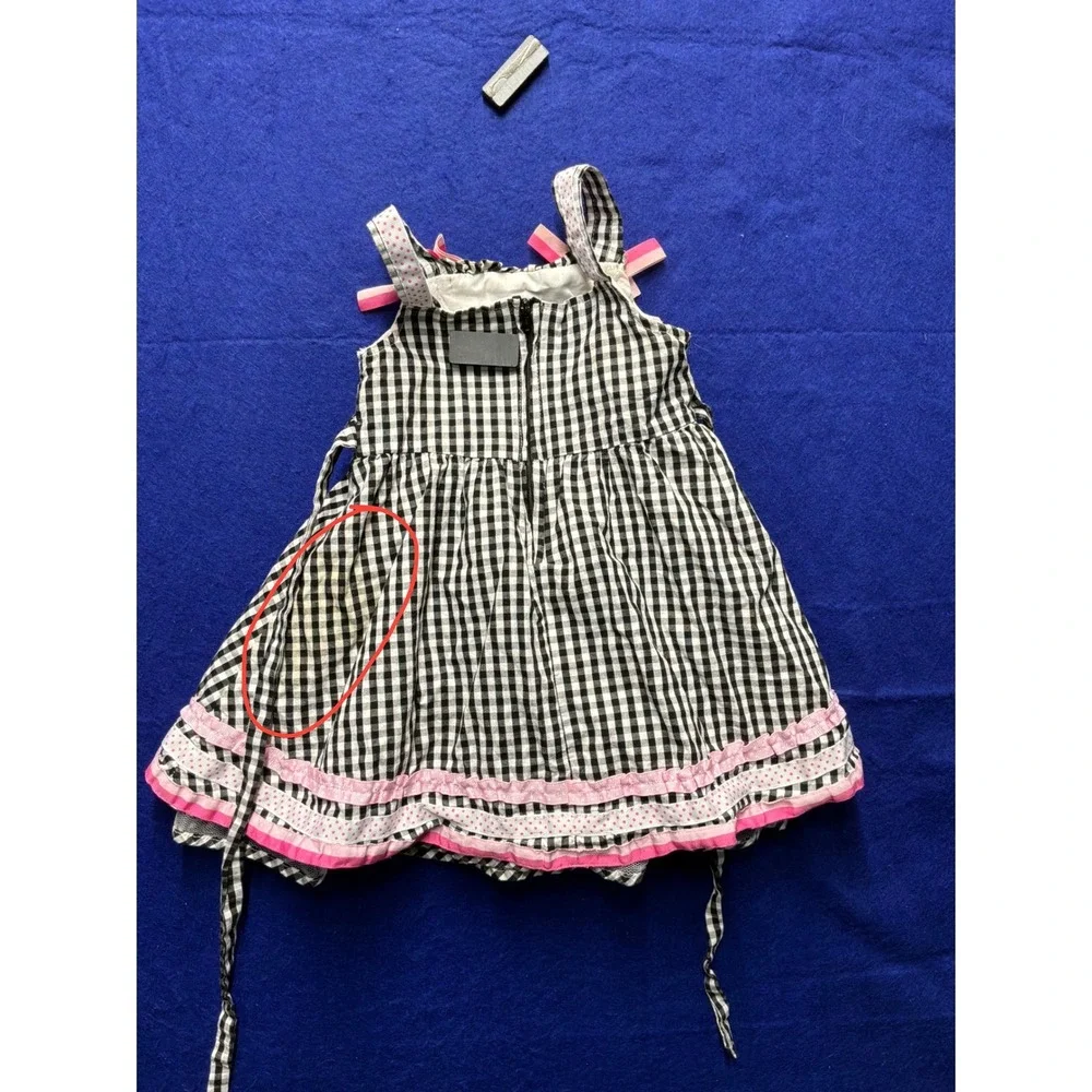 Cottagecore Toddler Nannette Girl Gingham Ruffle‎ Bow Dress 2T Black Pink